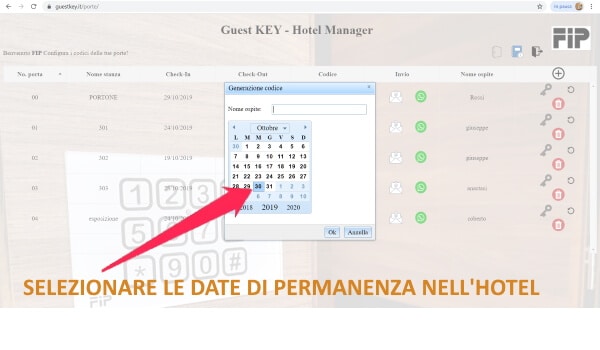 tastiera apriporta selezionare le date