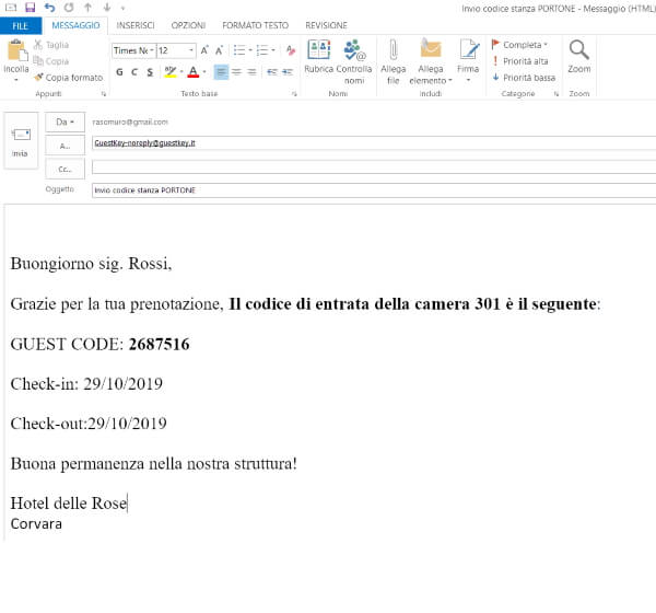 invio apertura porte con codice
