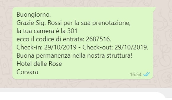 invio del codice apertura porte per whatsapp