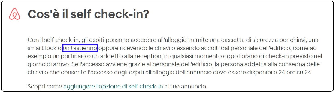 self check-in airbnb con tastiera apertura porta