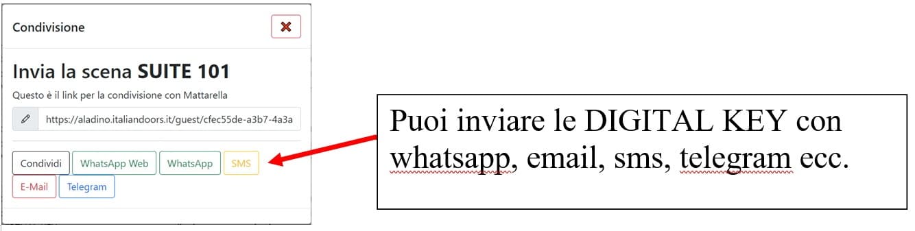 Invio DIGITAL KEY con whatsapp, telegram, email ecc.