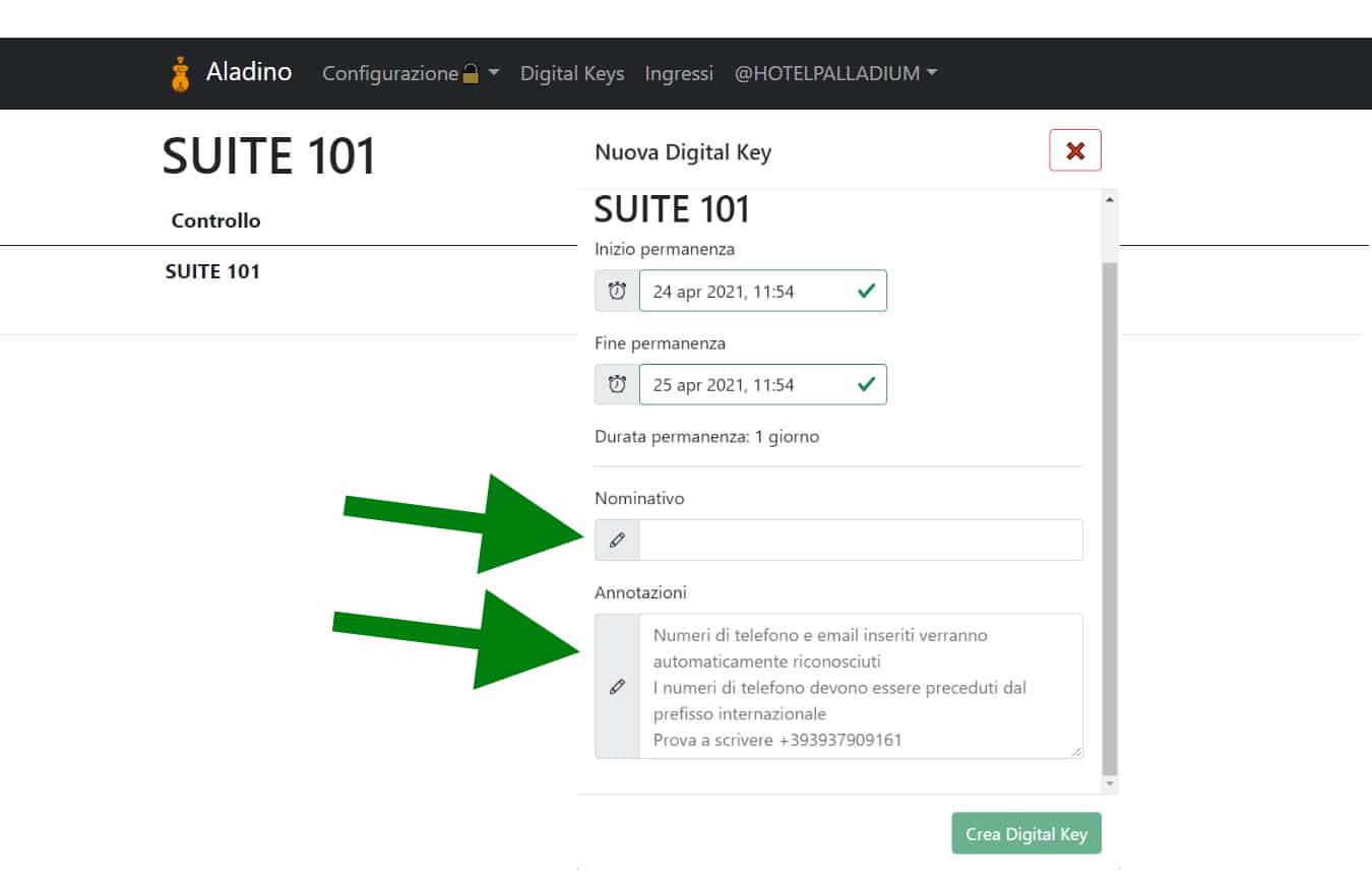 registrazione cliente su domotica hotel