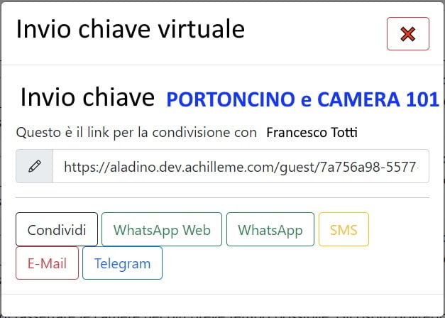 invio 2 chiavi virtuali domotica